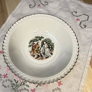 Harker Pottery Colonial Couple 22kt Gold Rim Fruit / Dessert Bowl